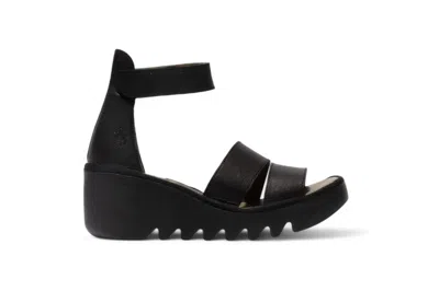 FLY LONDON FLY LONDON WOMEN'S BONO290FLY SILVER BLACK IDRA LEATHER SANDALS ESPADRILLE WEDGES