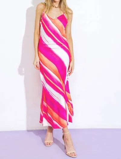 FLYING TOMATO A PRINTED WOVEN MIDI CAMI DRESS IN FUCHSIA IVORY