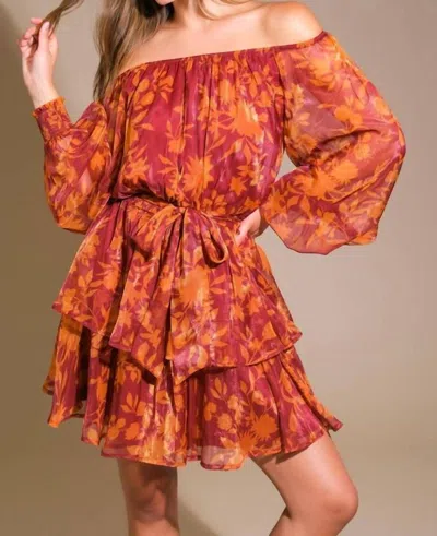 FLYING TOMATO A PRINTED WOVEN MINI DRESS IN MAROON