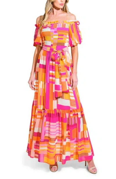 FLYING TOMATO FLYING TOMATO OFF THE SHOULDER PUFF SLEEVE MAXI DRESS