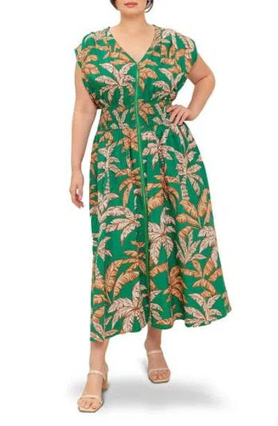 FLYING TOMATO FLYING TOMATO PALM ZIP FRONT MAXI DRESS