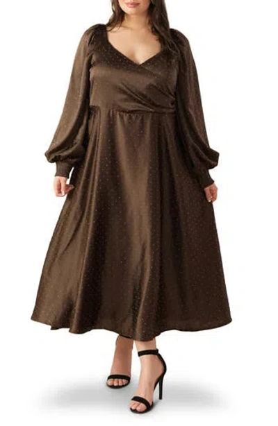 FLYING TOMATO FLYING TOMATO POLKA DOT LONG SLEEVE SATIN DRESS