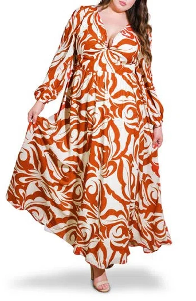 FLYING TOMATO FLYING TOMATO PRINTED LONG SLEEVE MAXI DRESS