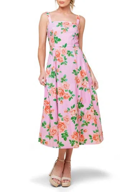 FLYING TOMATO FLYING TOMATO ROSE PRINT A-LINE MIDI DRESS