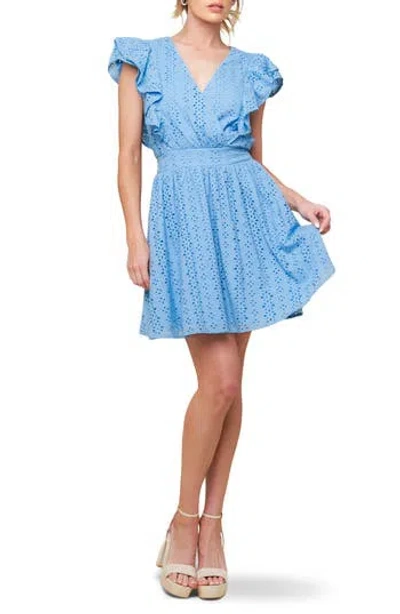 FLYING TOMATO FLYING TOMATO RUFFLE EMBROIDERED EYELET COTTON FIT & FLARE DRESS