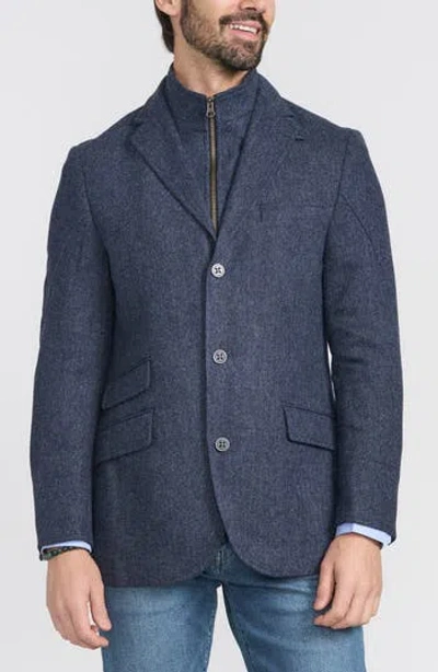 FLYNT FLYNT BLUE HERRINGBONE WOOL & CASHMERE HYBRID SPORT COAT WITH REMOVABLE BIB