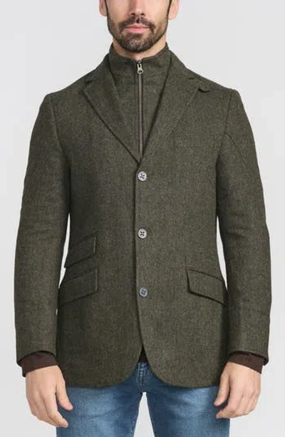 FLYNT FLYNT OLIVE HERRINGBONE WOOL & CASHMERE HYBRID SPORT COAT WITH REMOVABLE BIB
