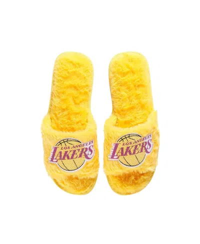 FOCO WOMEN'S FOCO GOLD LOS ANGELES LAKERS RHINESTONE FUZZY SLIPPERS