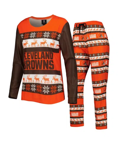 FOCO WOMEN'S FOCO ORANGE CLEVELAND BROWNS HOLIDAY UGLY PAJAMA SET