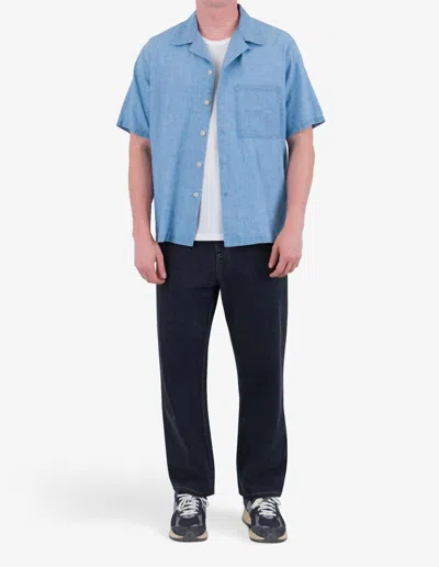 FOLK RELAXED SOFT COLLAR SHIRT IN INDIGO MICROCHECK