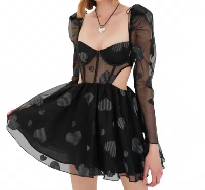 FOR LOVE & LEMONS ALEXANDREA HEART MINI DRESS IN BLACK, WHITE