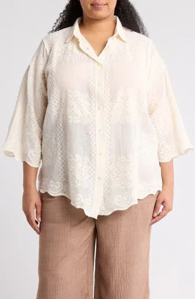 FORGOTTEN GRACE FORGOTTEN GRACE EMBROIDERED COTTON BUTTON-UP SHIRT
