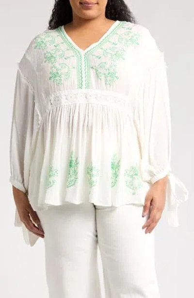 FORGOTTEN GRACE FORGOTTEN GRACE EMBROIDERED TIE SLEEVE TOP