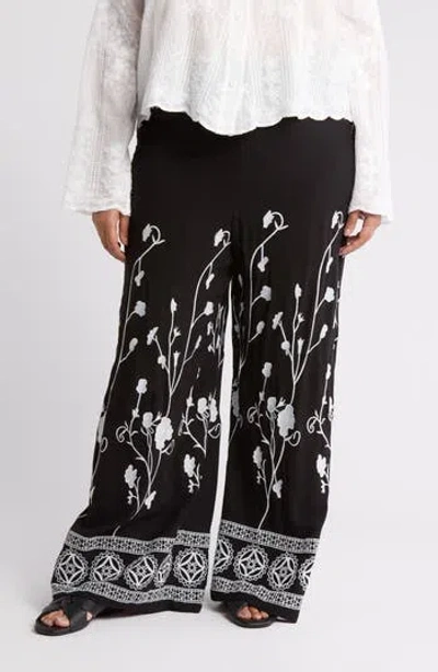 FORGOTTEN GRACE FORGOTTEN GRACE EMBROIDERED WIDE LEG PANTS