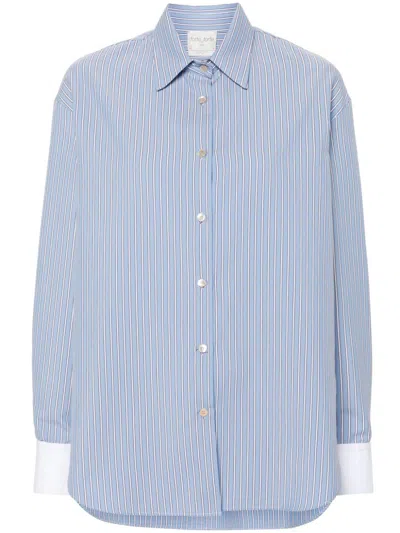 FORTE FORTE CONTRASTING-CUFFS STRIPED SHIRT
