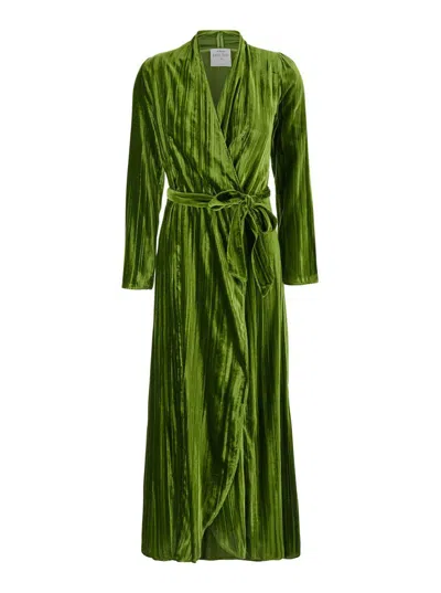 FORTE FORTE GREEN LONG DRESS WITH BELT AND PLEATED EFFECT