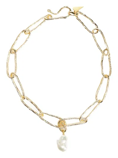 FORTE FORTE HAMMERED-LINK PEARL NECKLACE