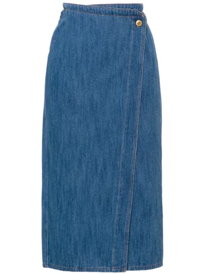 FORTE FORTE WRAP DENIM MIDI SKIRT
