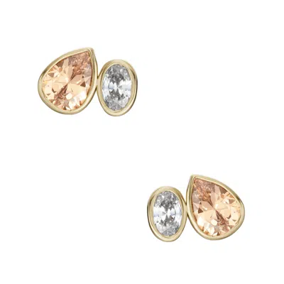 FOSSIL WOMEN'S EAR PARTY CHAMPAGNE AND CLEAR CRYSTAL TOI ET MOI STUD EARRINGS