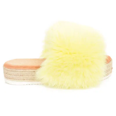 FOX PLATEAU PANTOFFELN MIT GELB FUCHSFELL GEFLOCHTENE SOHLE PLATTFORM PANTOLETTEN