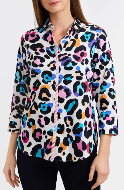 FOXCROFT FOXCROFT CHARLIE COLORFUL LEOPARD PRINT COTTON BUTTON-UP SHIRT