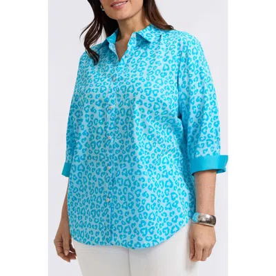 FOXCROFT FOXCROFT MARGIE LEOPARD PRINT THREE-QUARTER SLEEVE COTTON BUTTON-UP SHIRT