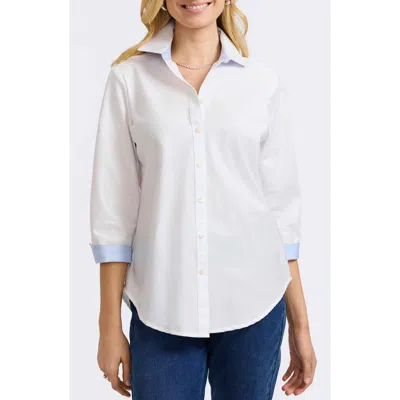 FOXCROFT FOXCROFT MARGIE THREE-QUARTER SLEEVE COTTON BUTTON-UP SHIRT