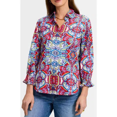 FOXCROFT FOXCROFT OLIVIA SMOCKED CUFF COTTON SHIRT