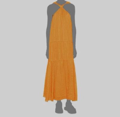 FRAME $799 FRAME WOMEN ORANGE SILK DRAPED CRINKLE TIERED HALTER MAXI DRESS SIZE S