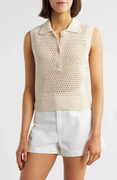 FRAME FRAME OPENWORK SLEEVELESS POLO SWEATER