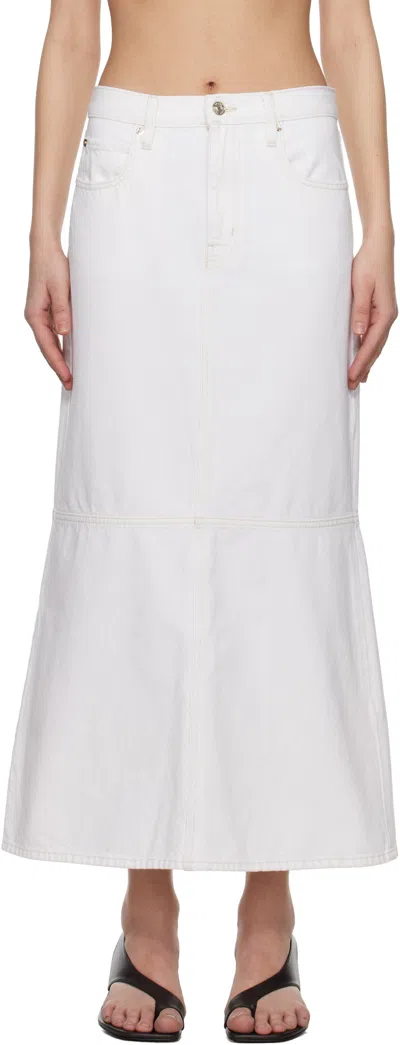 FRAME WHITE 'THE FLOUNCE' DENIM MIDI SKIRT