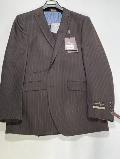 FRANCO MENS ANGELO DI FRANCO CHOCOLATE BROWN STRIPED SUIT SIZE 40R 34W