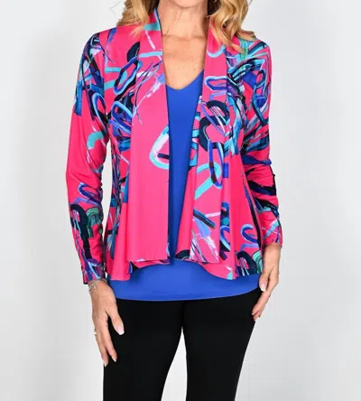 FRANK LYMAN PRINTED KNIT JACKET IN FUCHSIA/ROYAL
