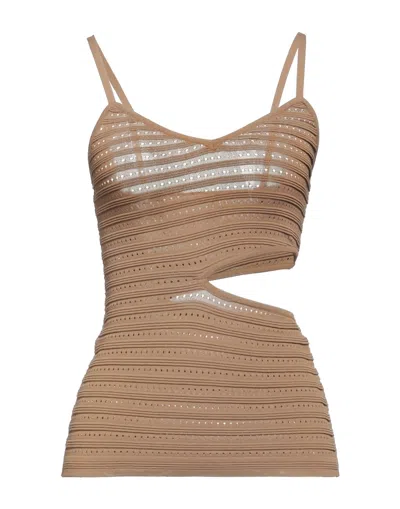 FRANKIE MORELLO FRANKIE MORELLO WOMAN TOP CAMEL SIZE XS VISCOSE, POLYAMIDE