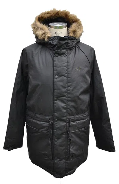 FRED PERRY FRED PERRY - PARKA JACKE PADDED WAXED COTTON JACKET - SCHWARZ - M XL XXL - NEU