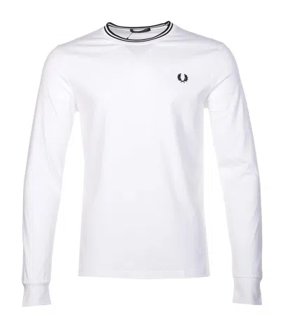 FRED PERRY LONG SLEEVE TWIN TIPPED T SHIRT WHITE
