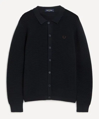 FRED PERRY FRED PERRY MENS LOGO-EMBROIDERED POINTELLE-KNIT CARDIGAN