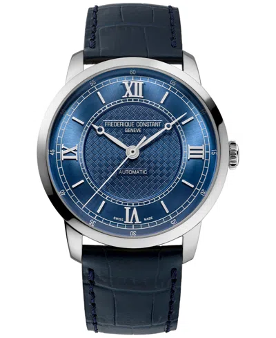 FREDERIQUE CONSTANT MEN'S SWISS AUTOMATIC CLASSICS PREMIERE BLUE LEATHER STRAP WATCH 39MM
