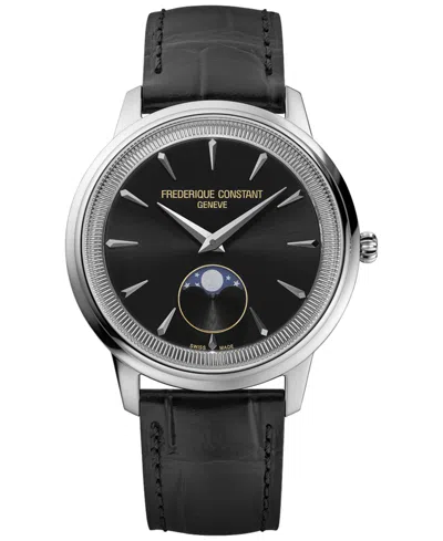 FREDERIQUE CONSTANT MEN'S SWISS MONETA MOONPHASE BLACK LEATHER STRAP WATCH 37MM