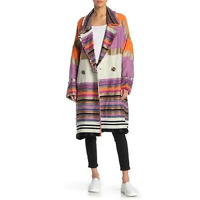 FREE PEOPLE FREE PEOPLE BROAD HORIZONS STRIPED COAT L COLORBLOCK OVERSIZED BOHO LINED