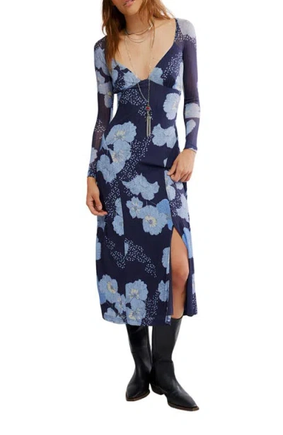 FREE PEOPLE FREE PEOPLE CALLA FLORAL LONG SLEEVE KNIT MIDI DRESS