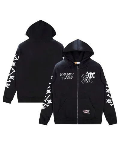 FREEZE MAX MEN'S BLACK LOONEY TUNES TWEETY BONES HOODIE FULL-ZIP SWEATSHIRT
