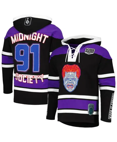 FREEZE MAX MEN'S BLACK/PURPLE ARE YOU AFRAID OF THE DARK SCARE SQUAD MONSTER HORROR LACE-UP HOODIE