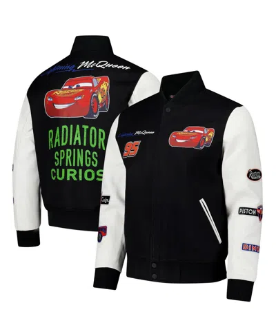 FREEZE MAX MEN'S BLACK/WHITE CARS RADIATOR FULL-ZIP VARSITY JACKET