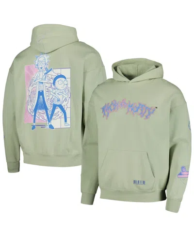 FREEZE MAX MEN'S LIGHT GREEN RICK AND MORTY '90S RAVE DROPPED SHOULDER PULLOVER HOODIE