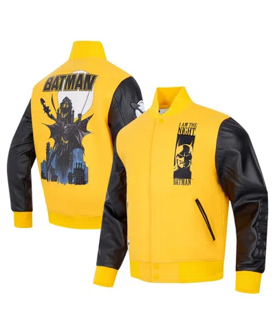 FREEZE MAX MEN'S YELLOW BATMAN COMICS I AM THE NIGHT FULL-ZIP VARSITY JACKET