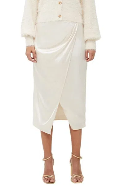 FRENCH CONNECTION INU SATIN MIDI WRAP SKIRT IN CLASSIC CREAM