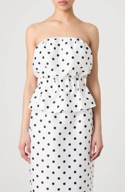 FRENCH CONNECTION FRENCH CONNECTION POLKA DOT STRAPLESS PEPLUM TOP