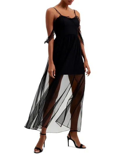 FRENCH CONNECTION WOMENS SHEER TEA LENGTH MAXI DRESS