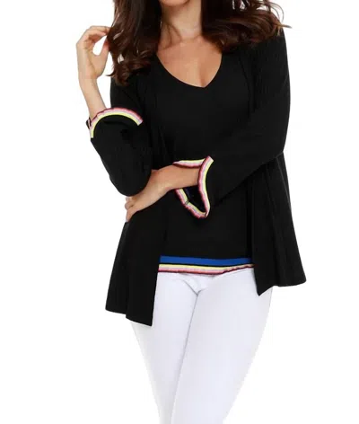FRENCH KYSS TARA STRIPED CARDIGAN IN BLACK